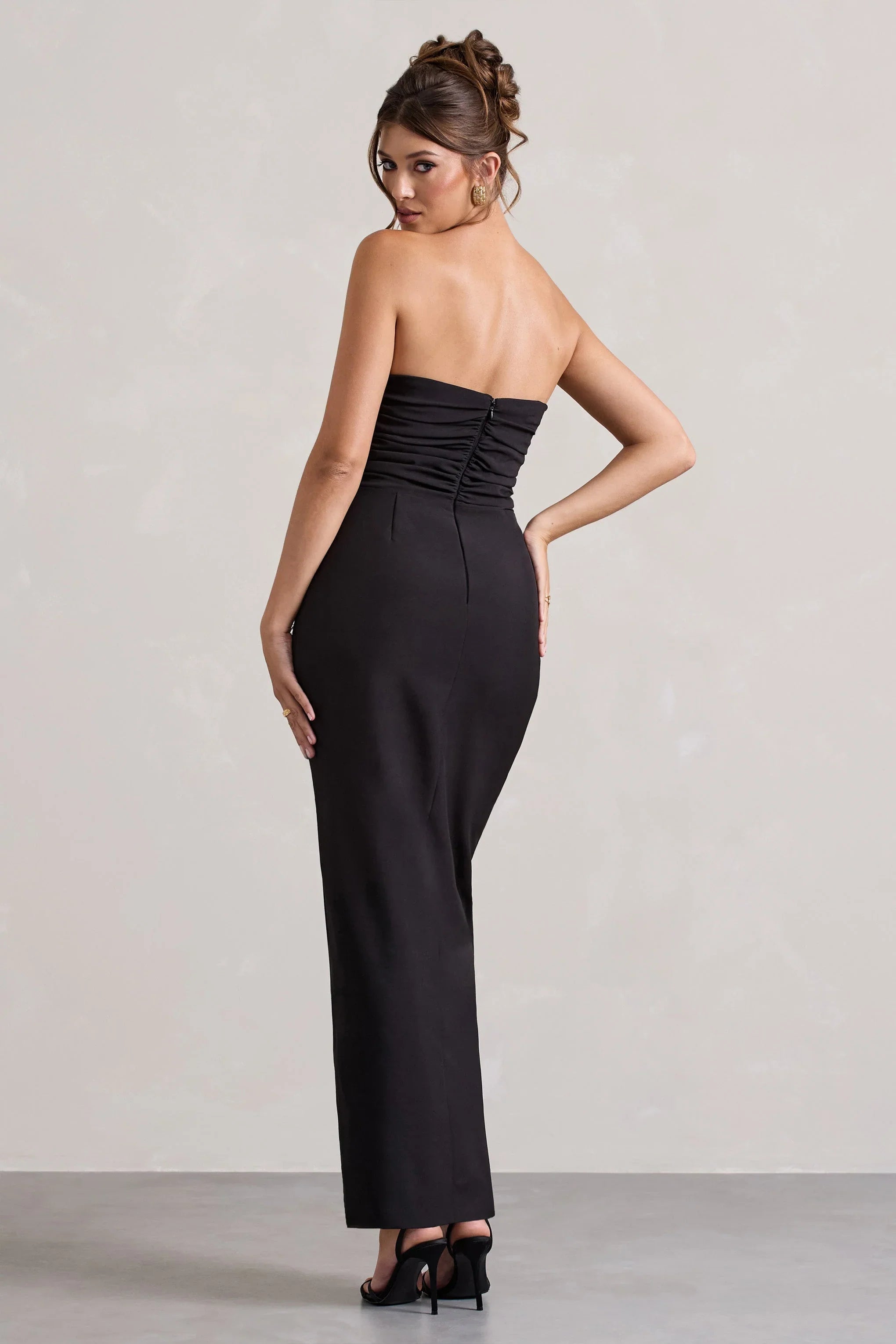 Chosen Black Bandeau Wrap Maxi Dress With Feather Trim