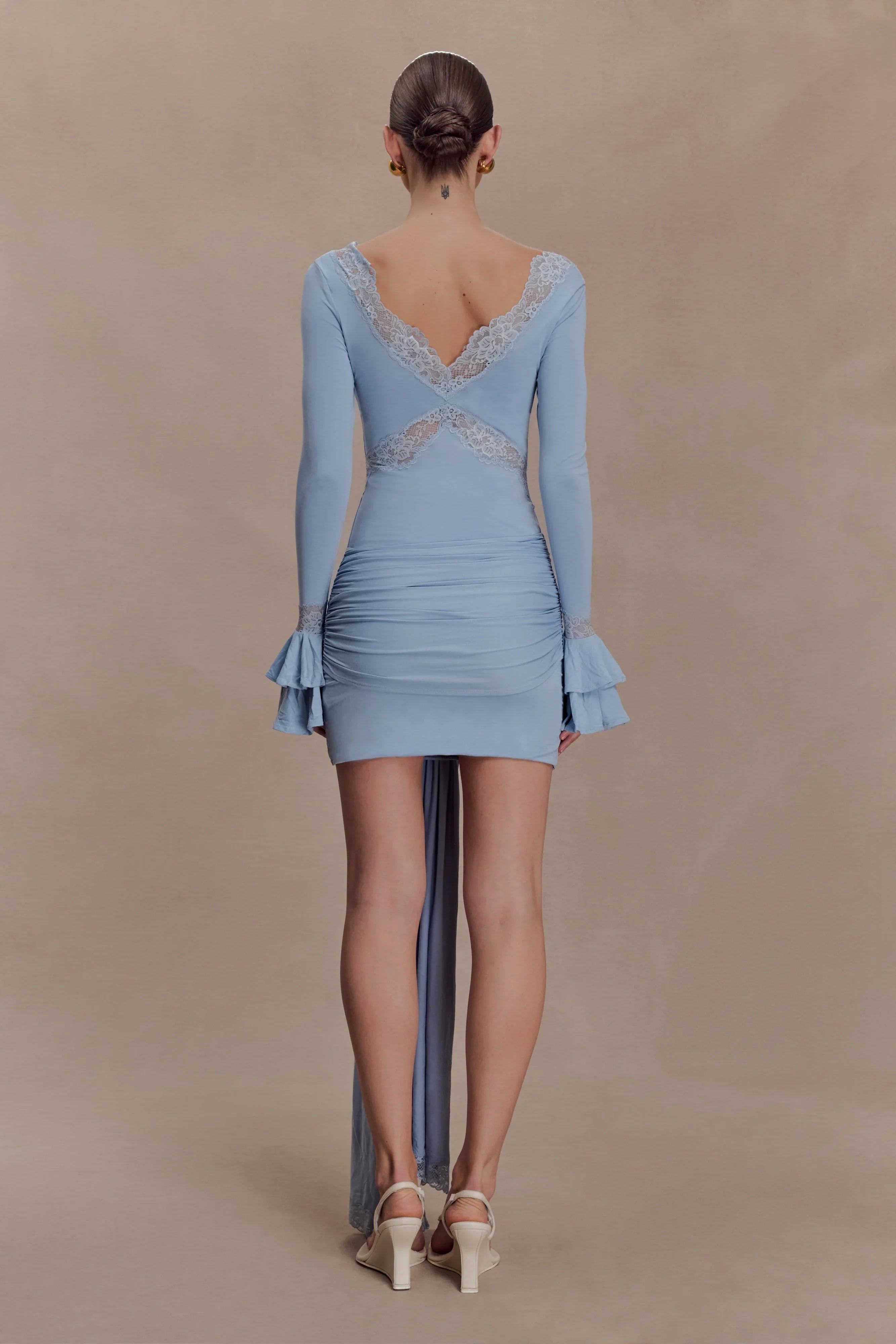 Electra Slinky Lace Mini Dress Pale Blue