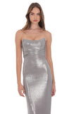 Metallic Corset Maxi Dress in Silver