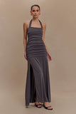 Bentley Peached Jersey Halter Maxi Dress Charcoal