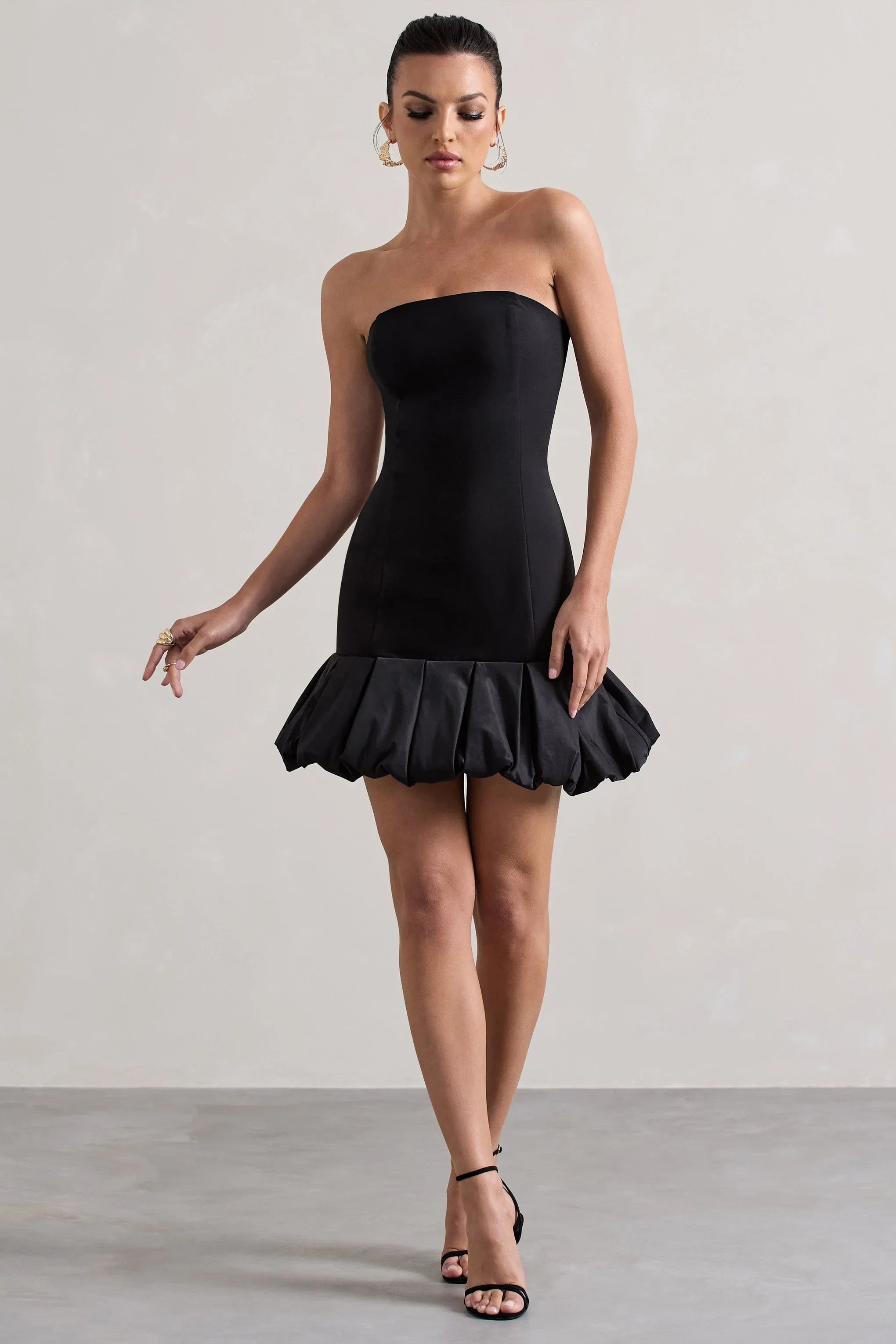 Liscia Black Bandeau Mini Dress With Ruffle Trim