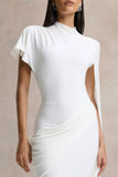 Tropic White High Neck Maxi With Long Cape Sleeve