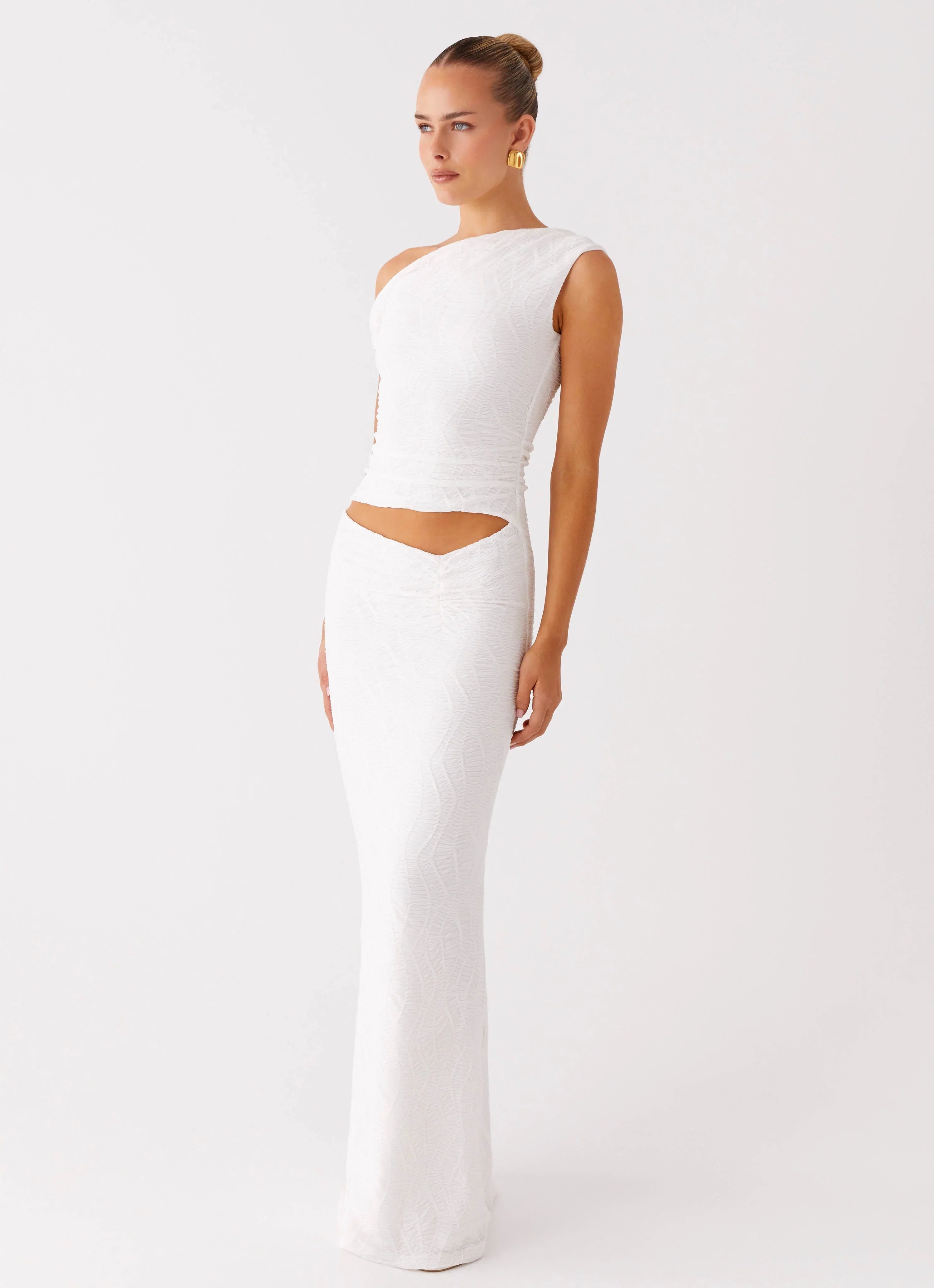 Galantis One Shoulder Maxi Dress White