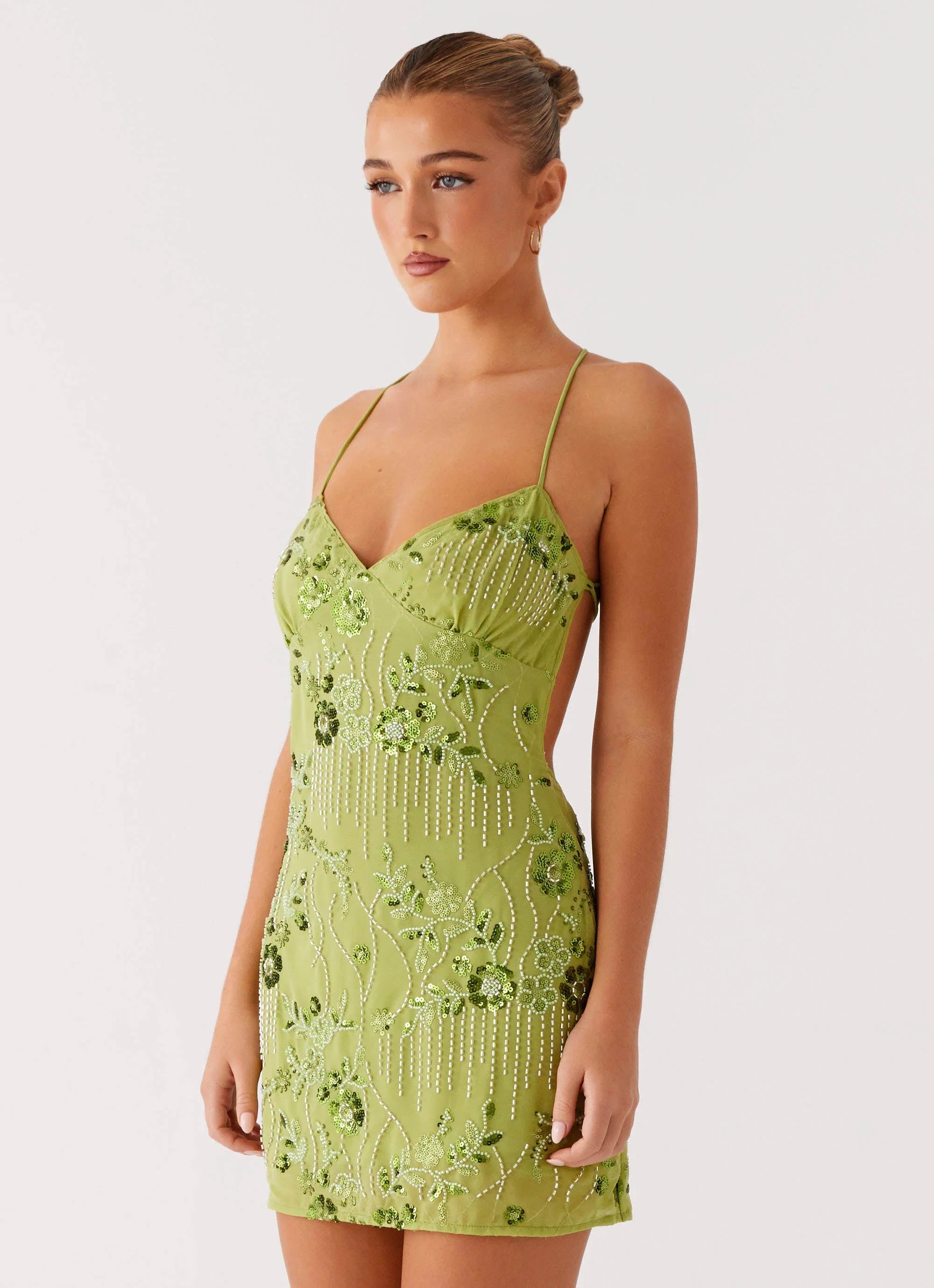Vietta Sequin Cami Micro Mini Dress Lime