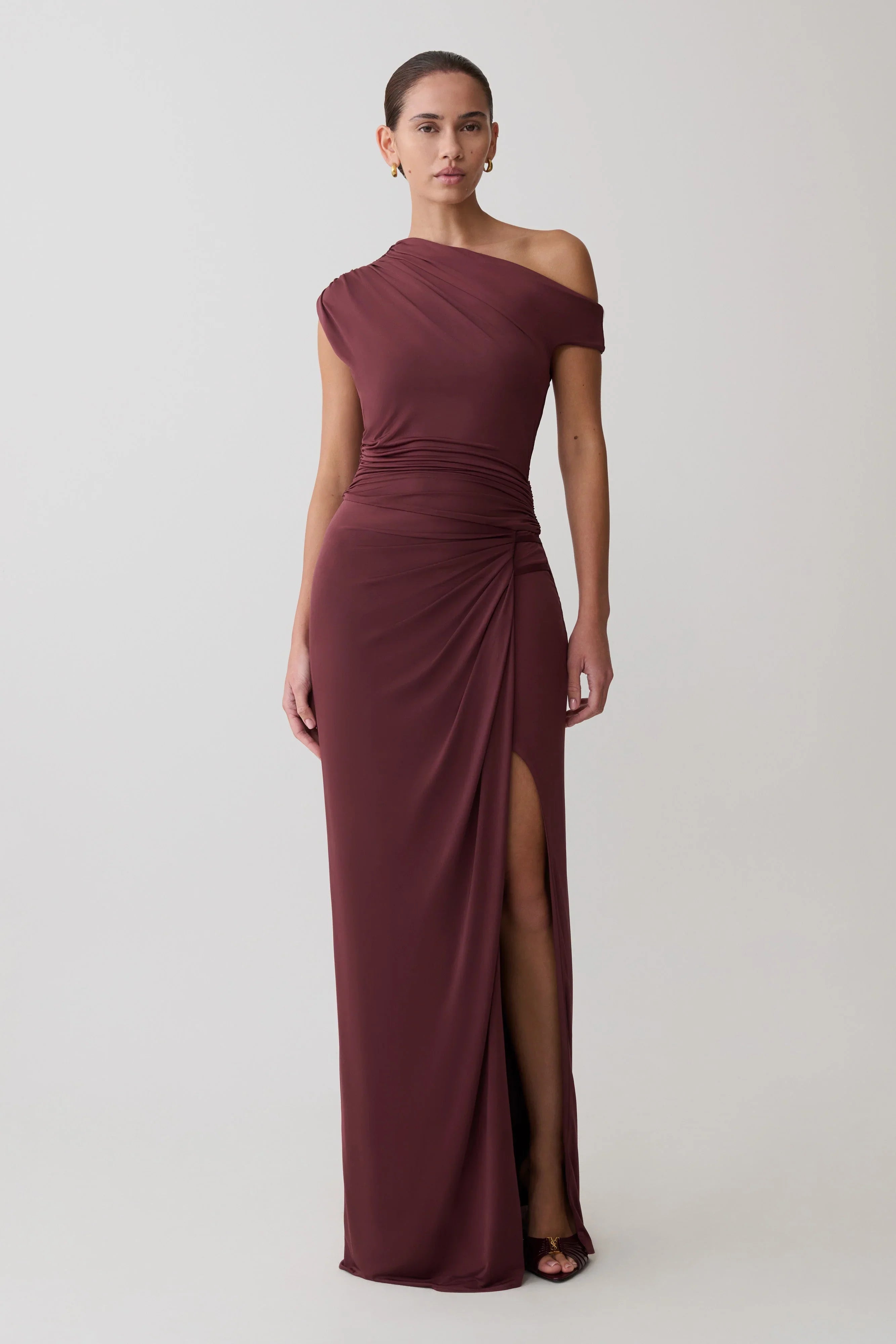 Alyn Off Shoulder Draped Maxi Dress Dark Plum