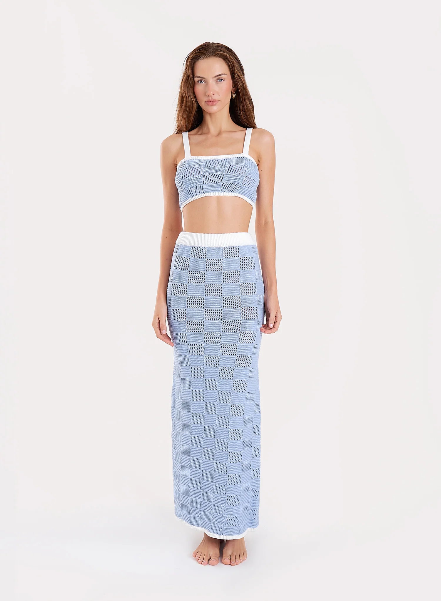 Blue Check Crochet Maxi Skirt