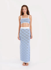Blue Check Crochet Maxi Skirt