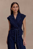 Charley Structured Tie Denim Top Indigo Blue