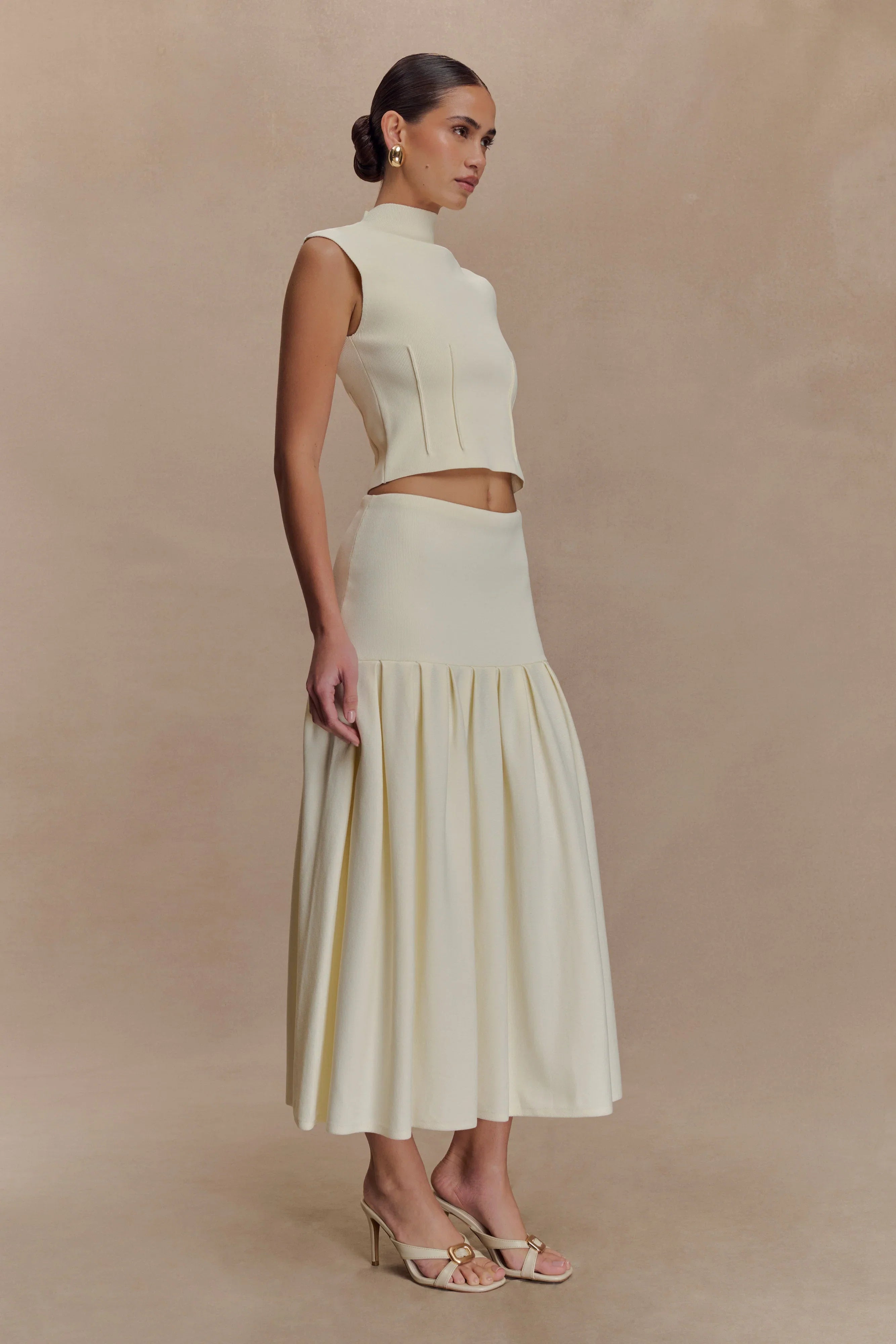 Romaine High Neck Bandage Knit Top Ivory
