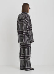 Black And Cream Abstract Print Relaxed Satin Trouser