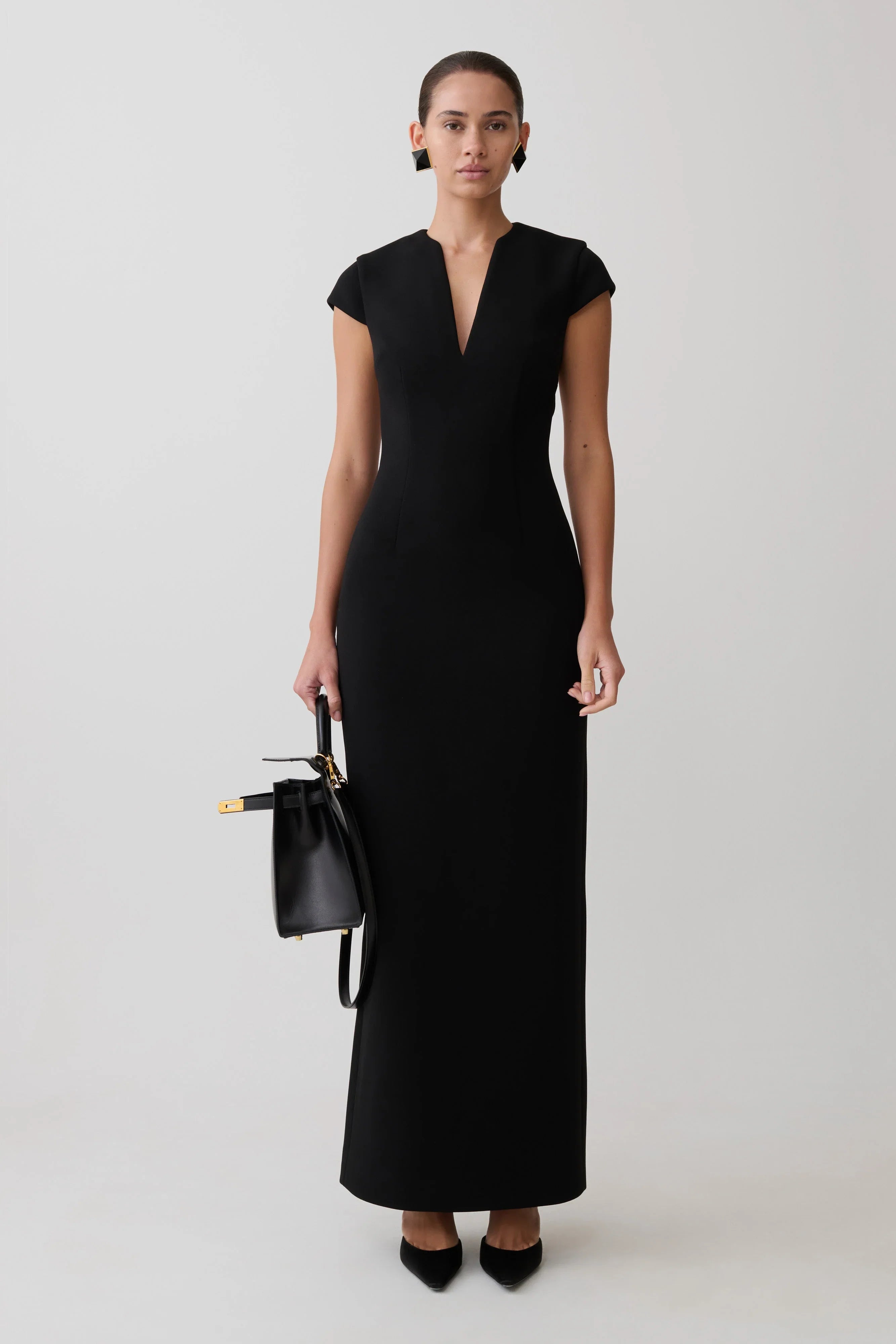 Briella V Neck Suiting Maxi Dress Black