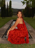 Under The Pagoda Maxi Dress Deep Red Floral