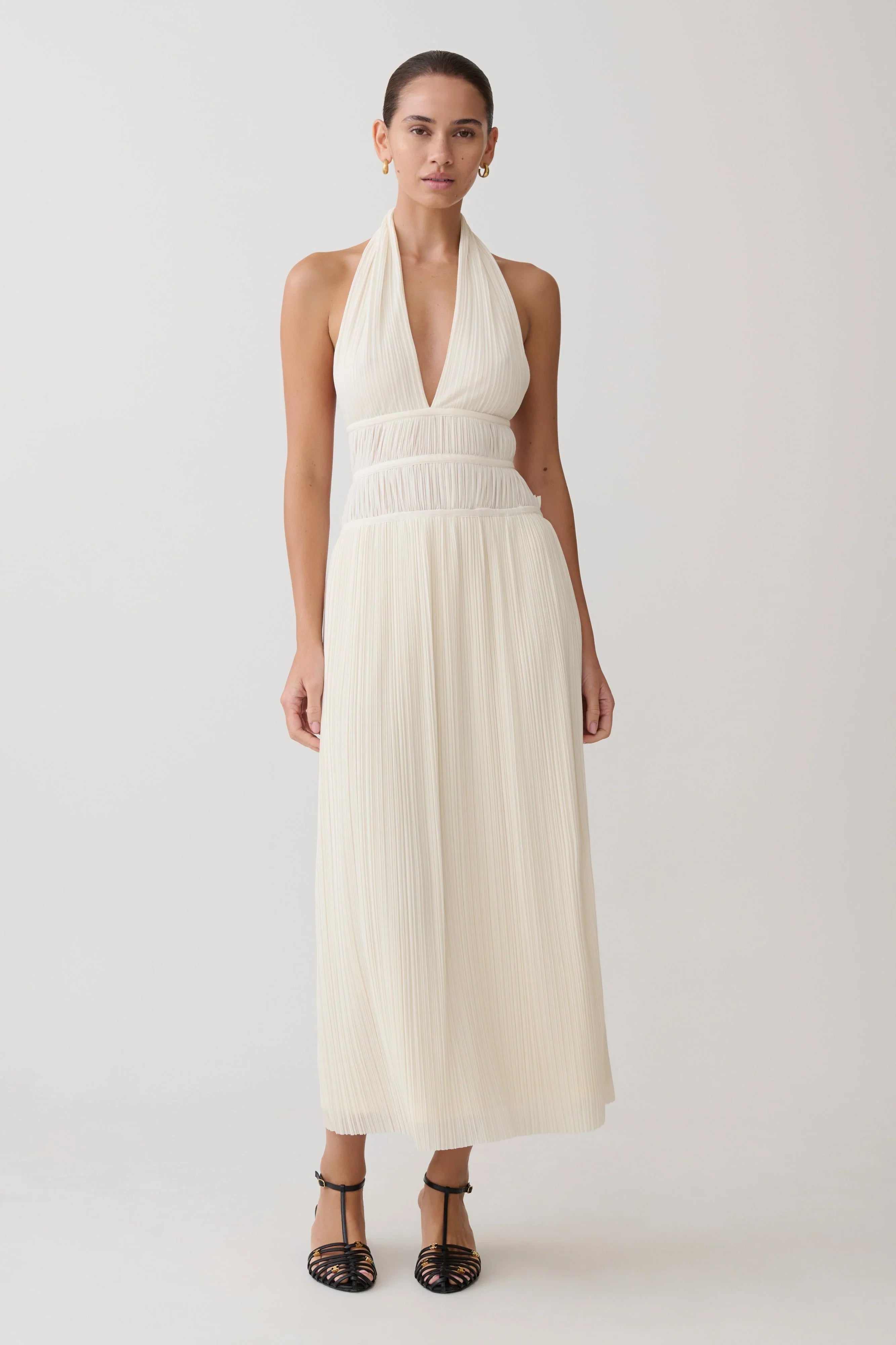 Thien Cowl Halter Midi Dress Ivory