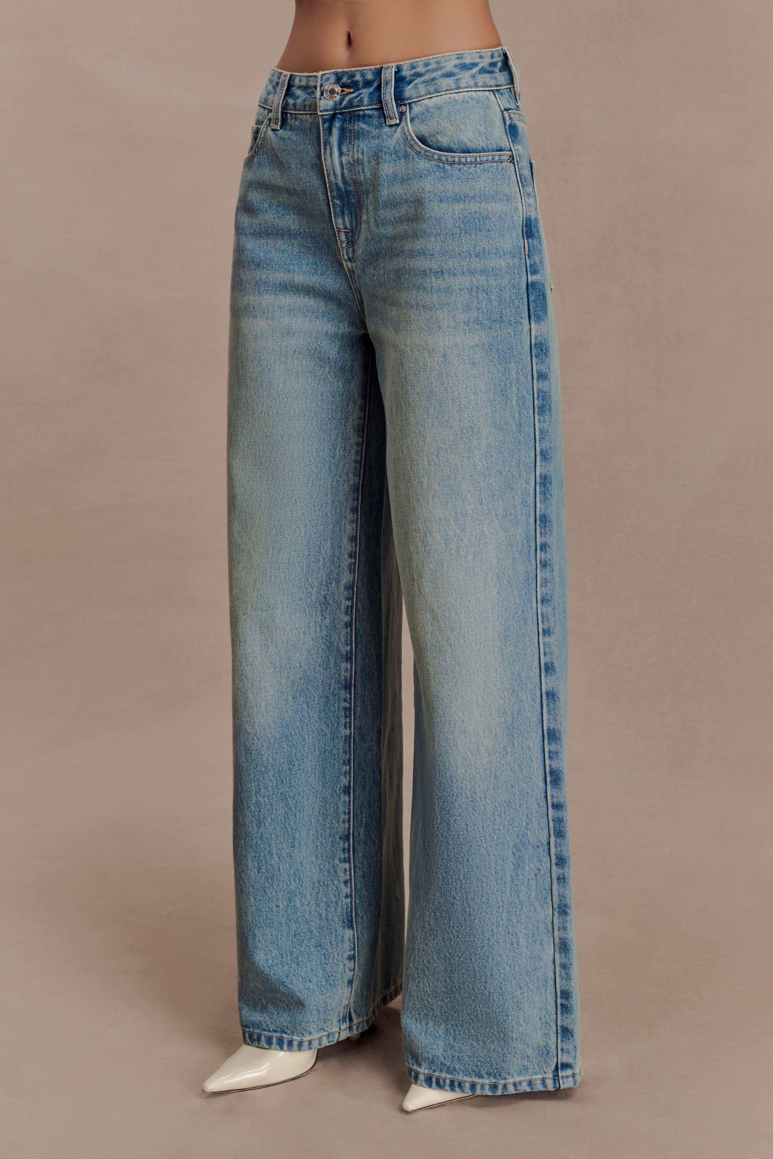 Romi Mid Rise Wide Leg Jeans Faded Mid Blue