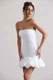 Liscia White Bandeau Mini Dress With Ruffle Trim