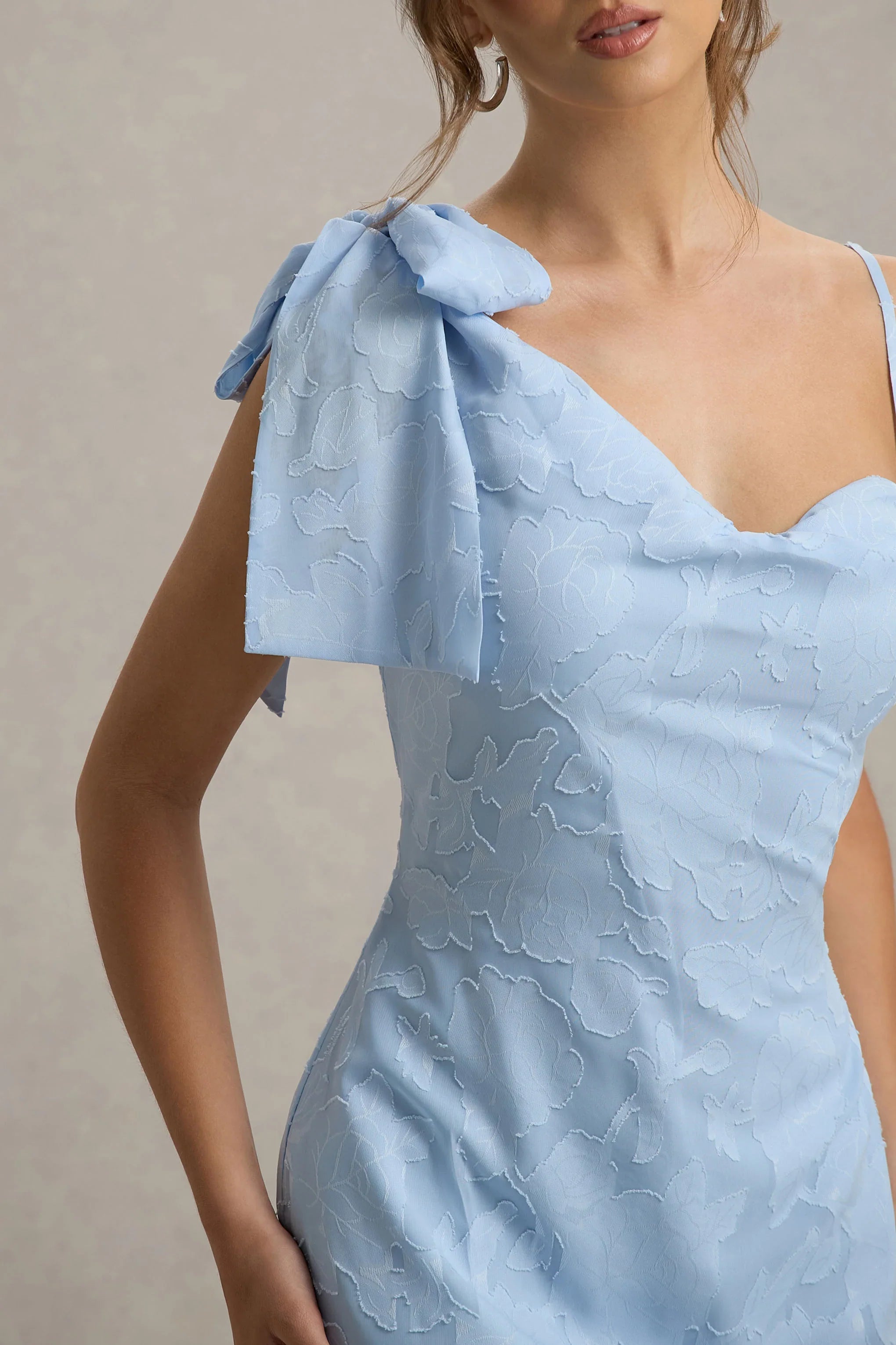 Chyna Light Blue Cowl Neck Maxi Dress With Bow Strap