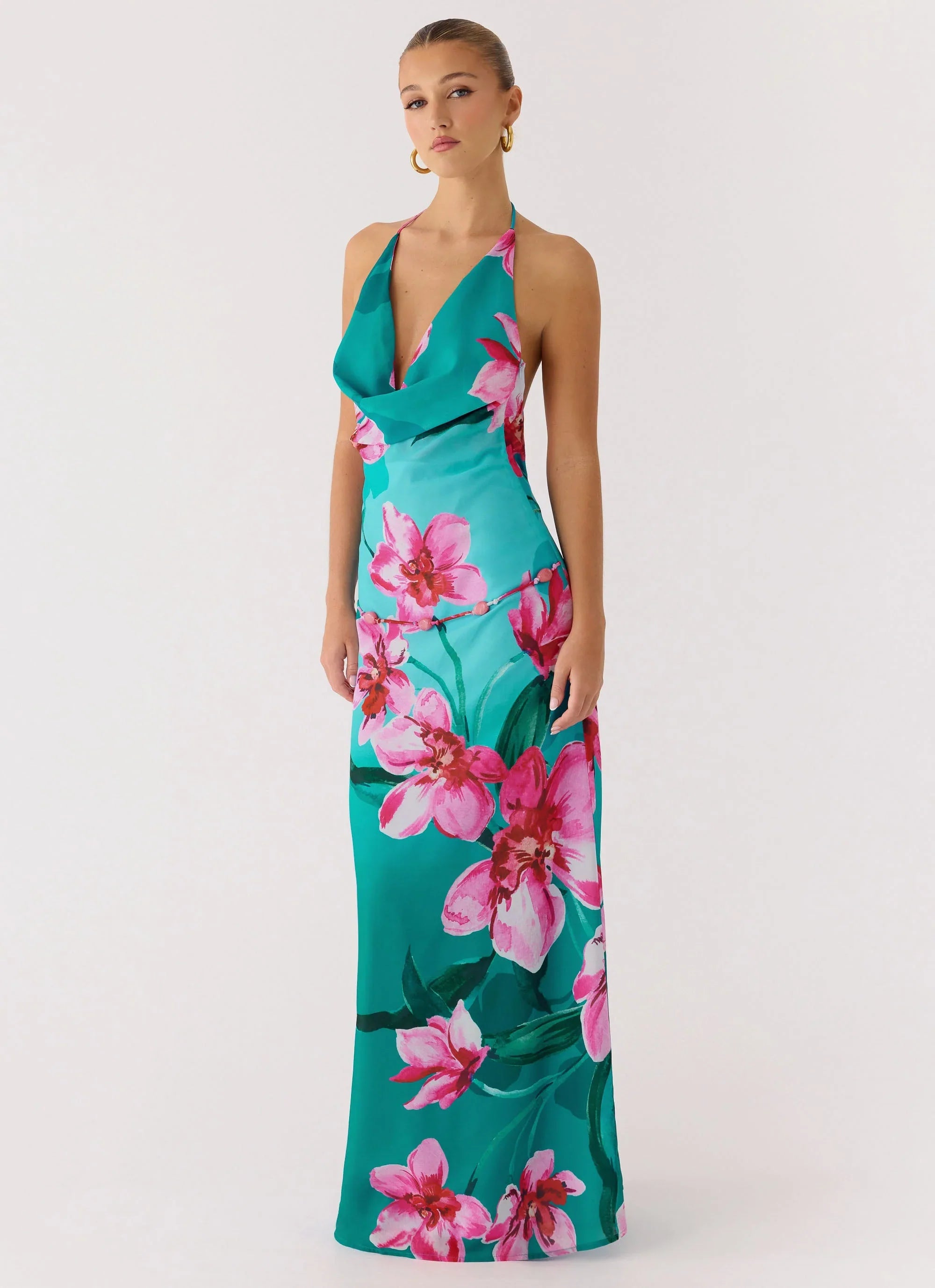 Yoon Beaded Cowl Maxi Dress Petal Reef