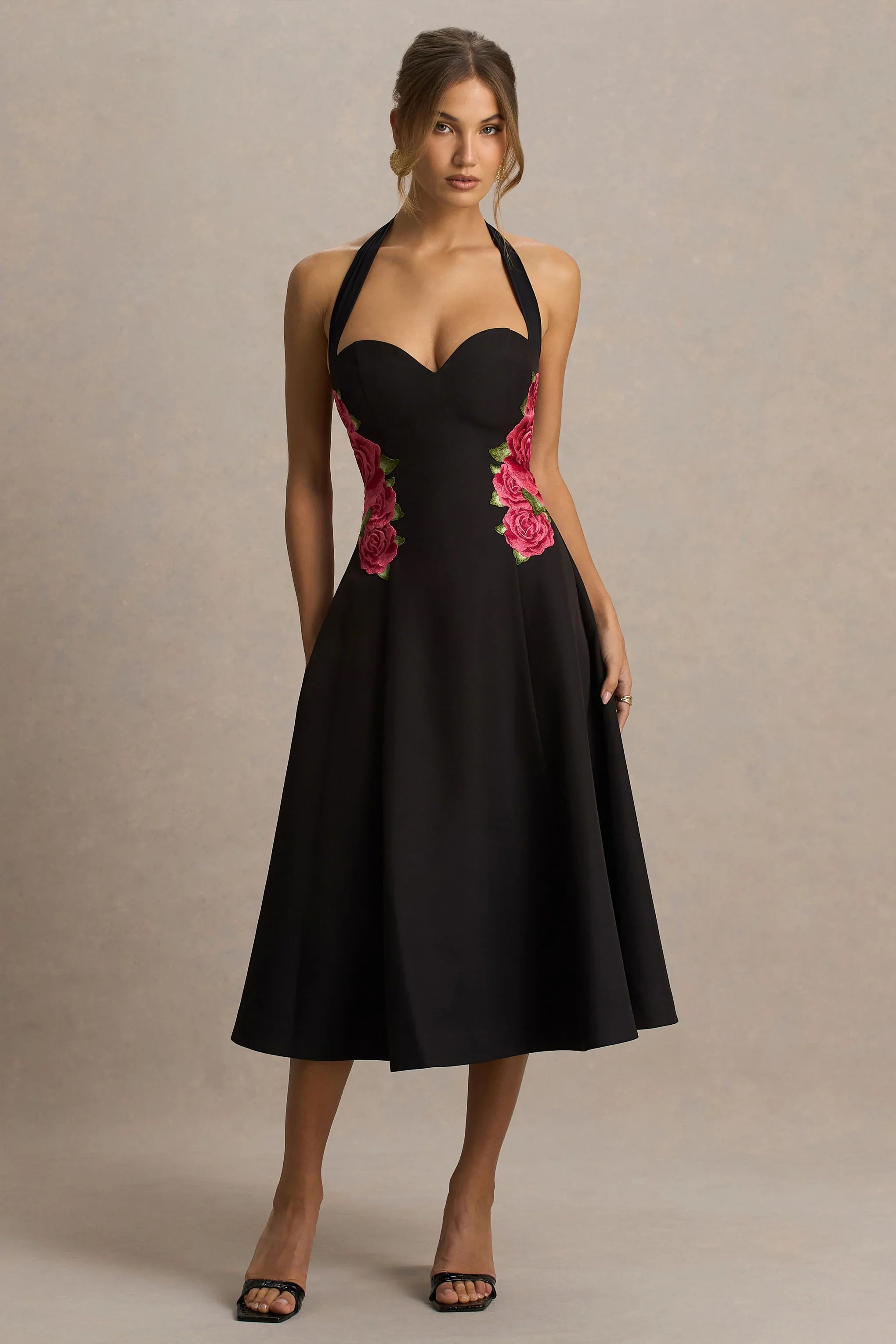 Tillie Black Halter Neck Midi Dress