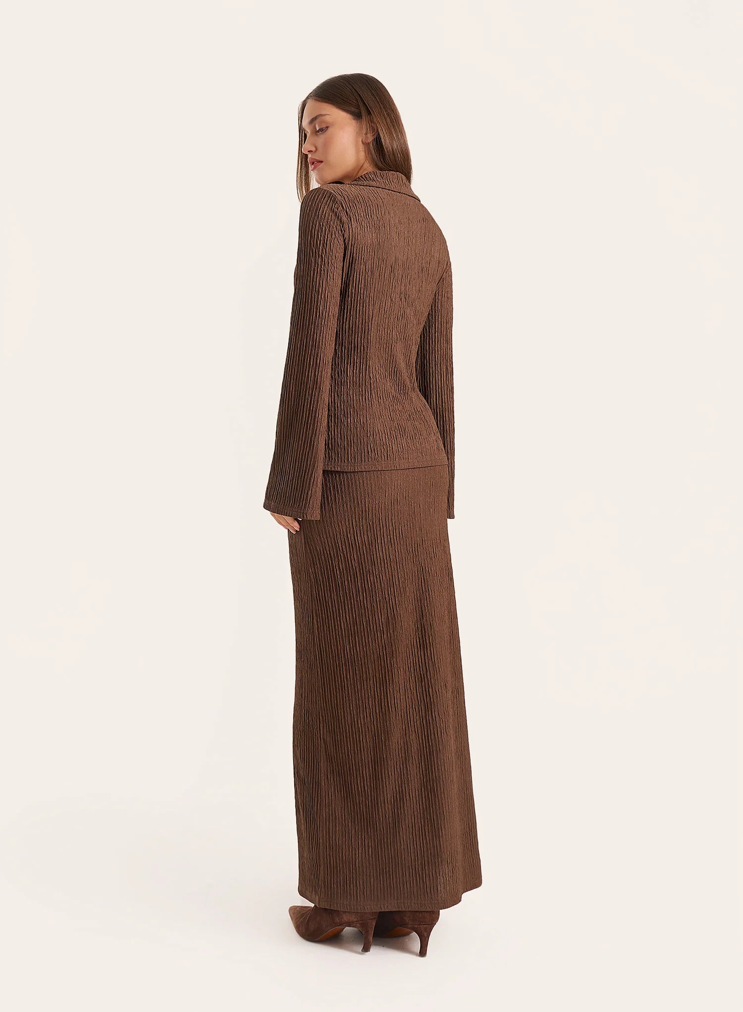 Chocolate Straight Fit Crinkle Maxi Skirt