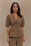 Opal Puff Sleeve Suiting Top Cacao Brown