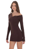 Off Shoulder Henley Dress in Brown