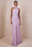 Cara Lilac Matte Satin High Neck Maxi Dress
