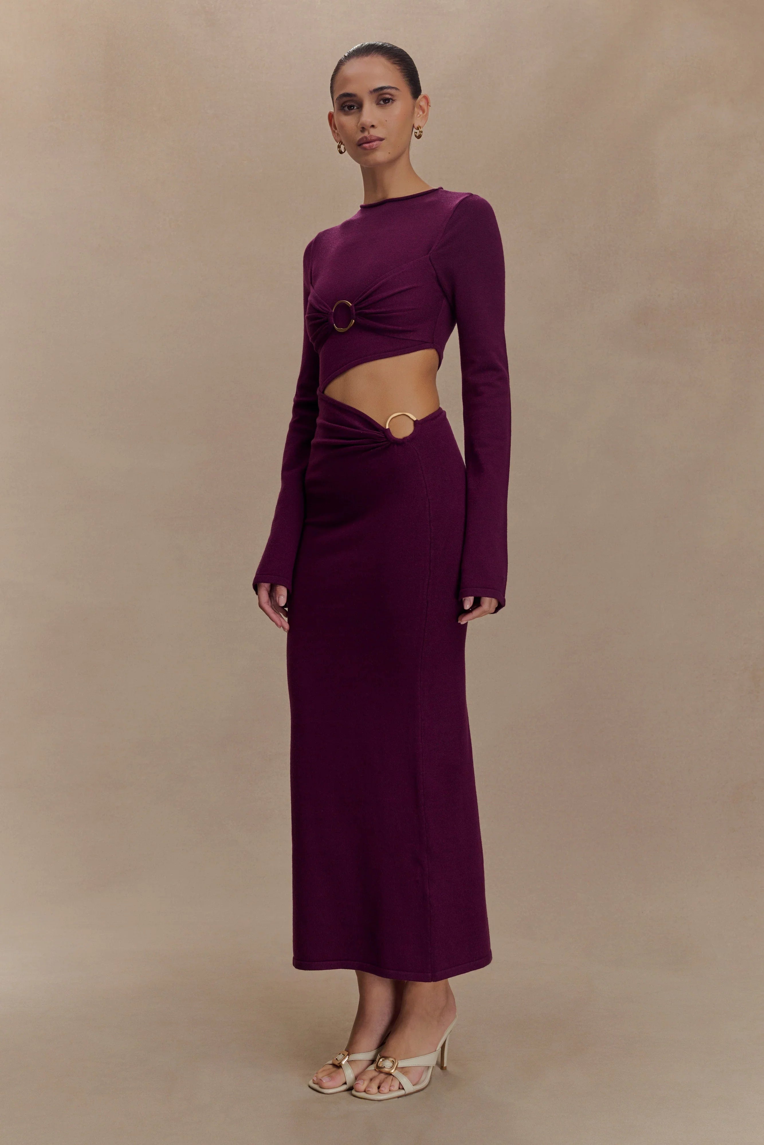 Azariah Long Sleeve Knit Midi Dress Plum