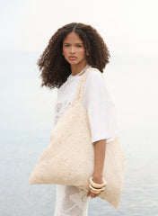 Cream Crochet Tote Beach Bag