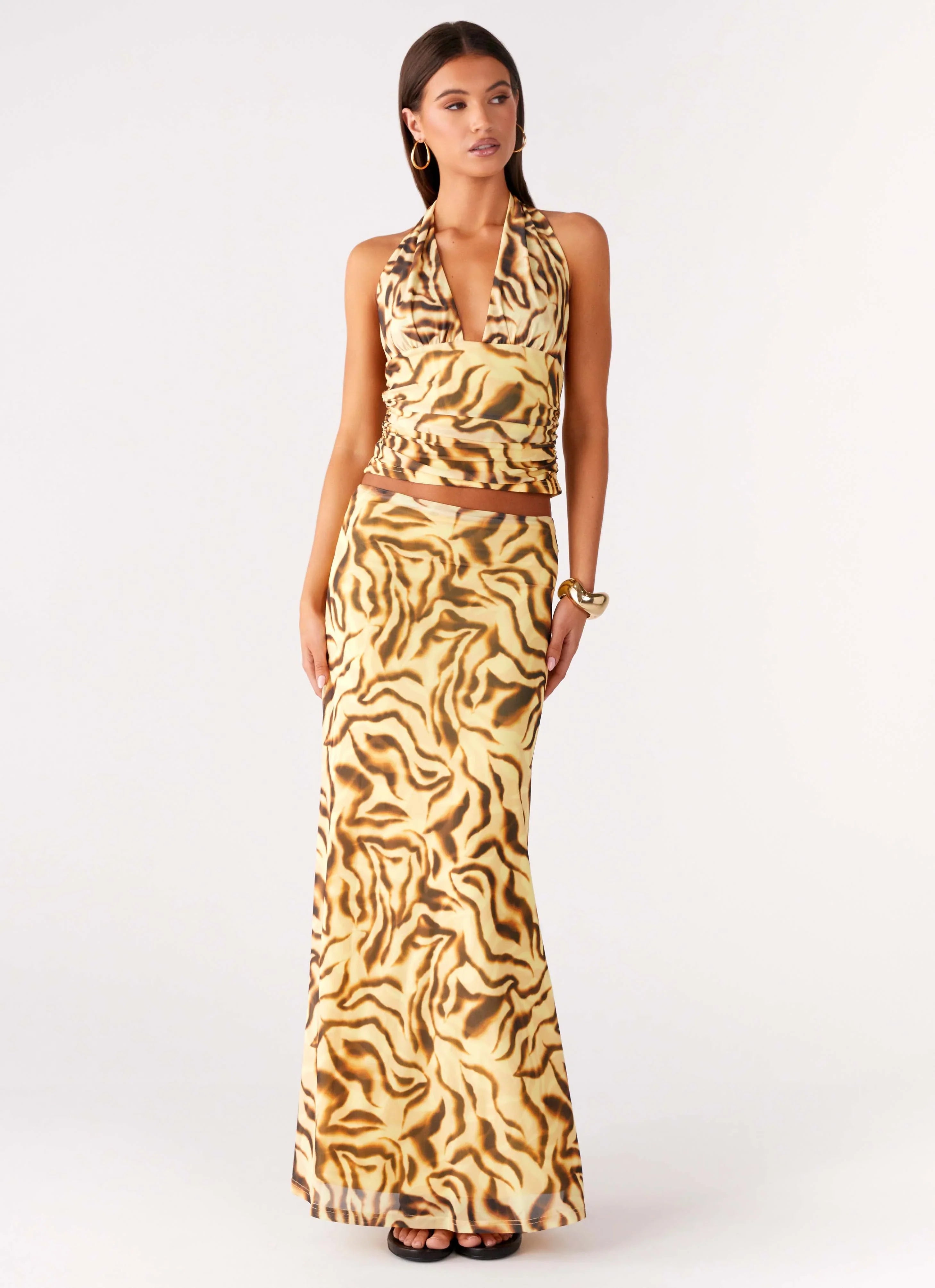 Call Me Low Rise Maxi Skirt Yellow Zebra