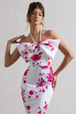 Sakura Pink Floral Print Halter Neck Fishtail Maxi Dress With Bow