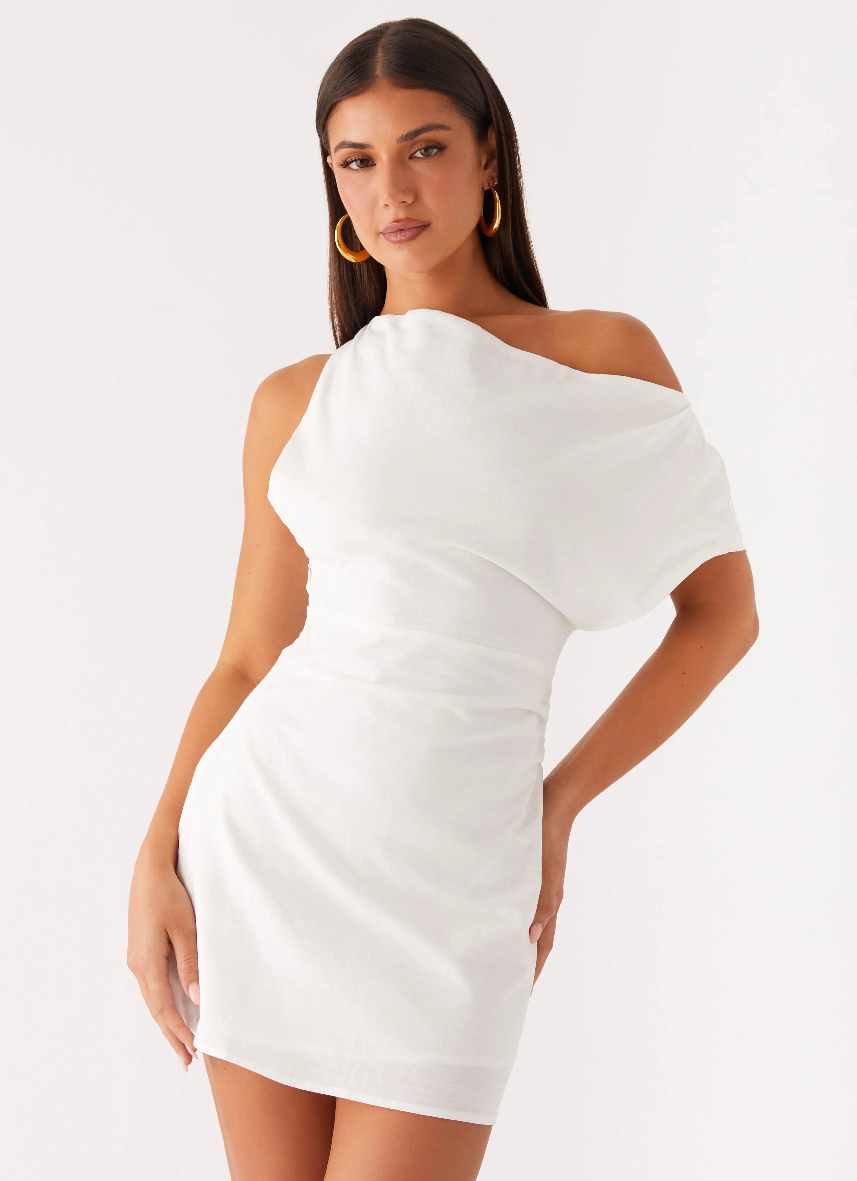 Moonlight Oasis Asymmetrical Cotton Mini Dress Off White