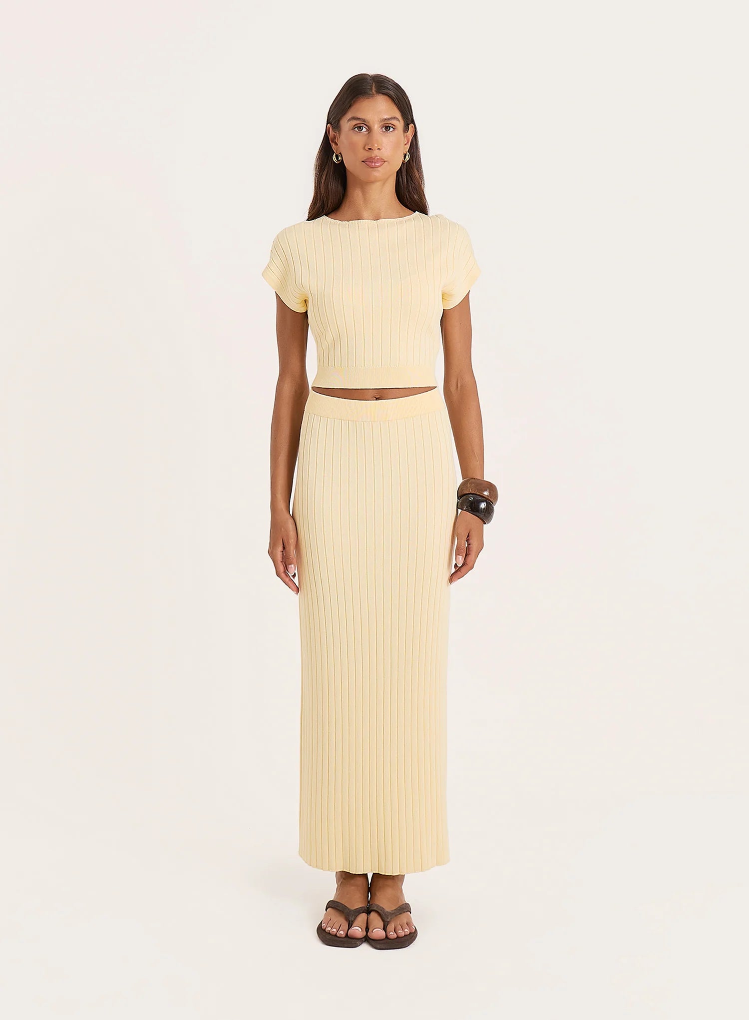 Yellow Knitted High Neck Sleeveless Top