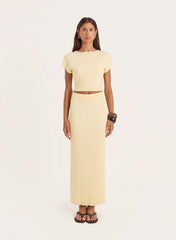 Yellow Knitted High Neck Sleeveless Top