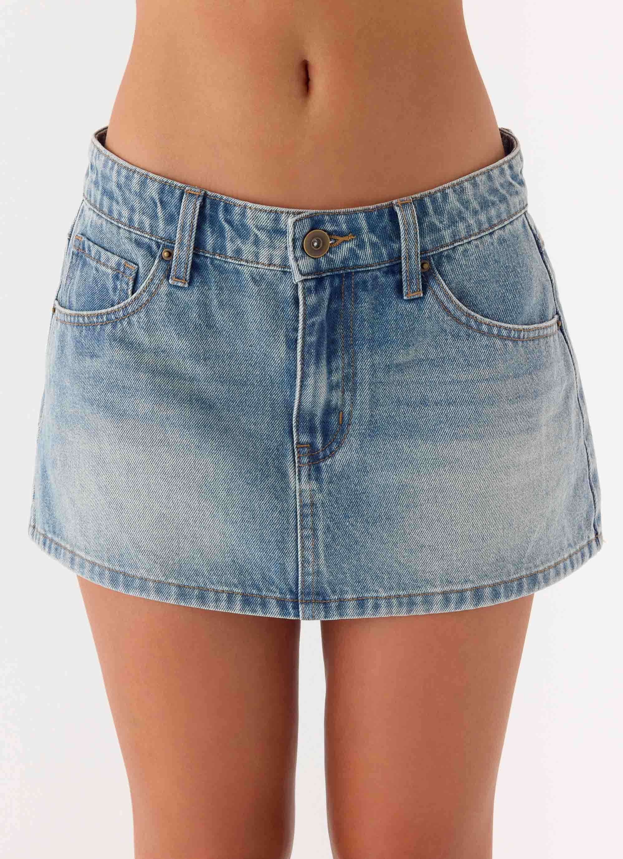 Silas Low Rise Denim Mini Skirt Vintage Wash Blue