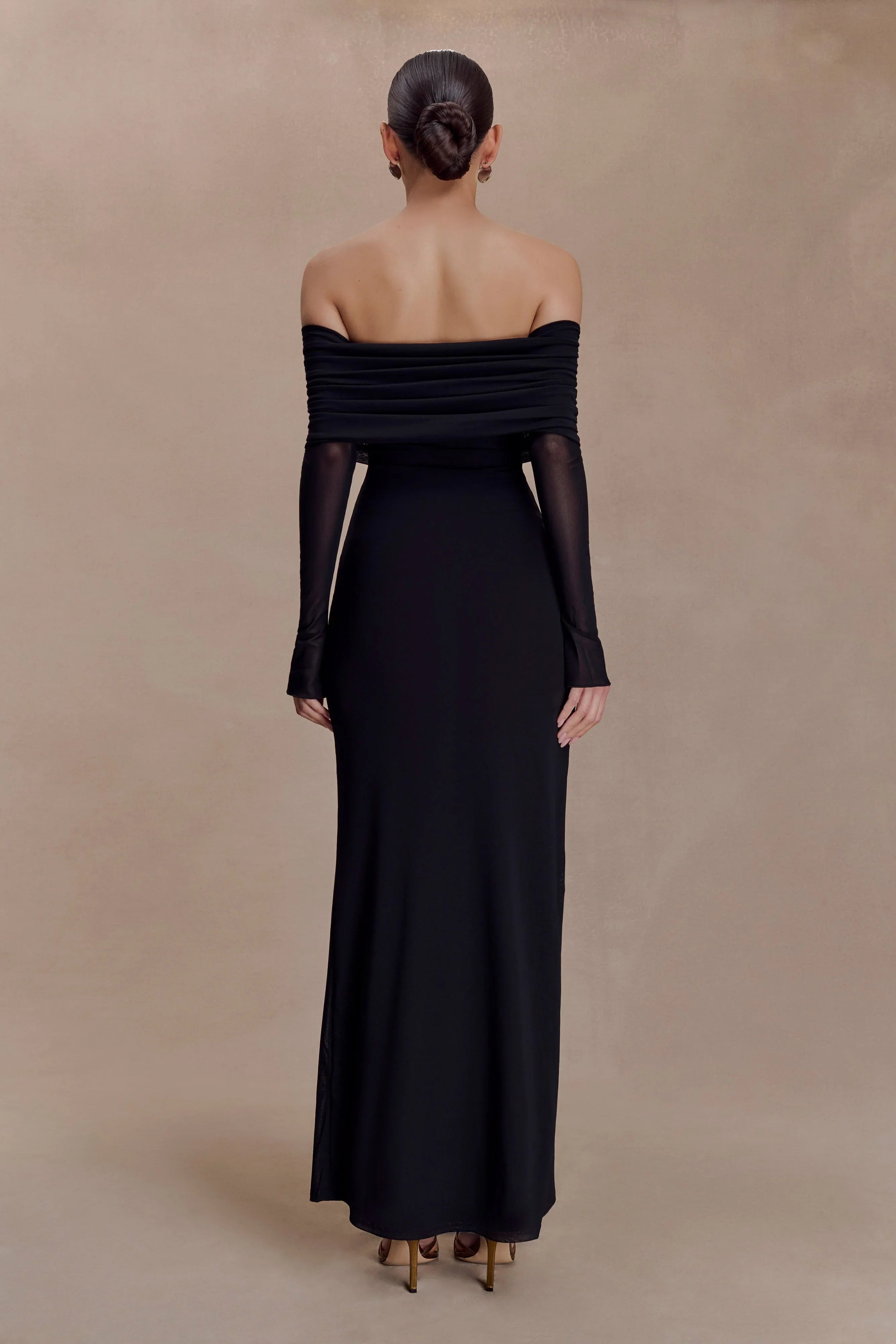 Josie Off Shoulder Mesh Maxi Dress Black