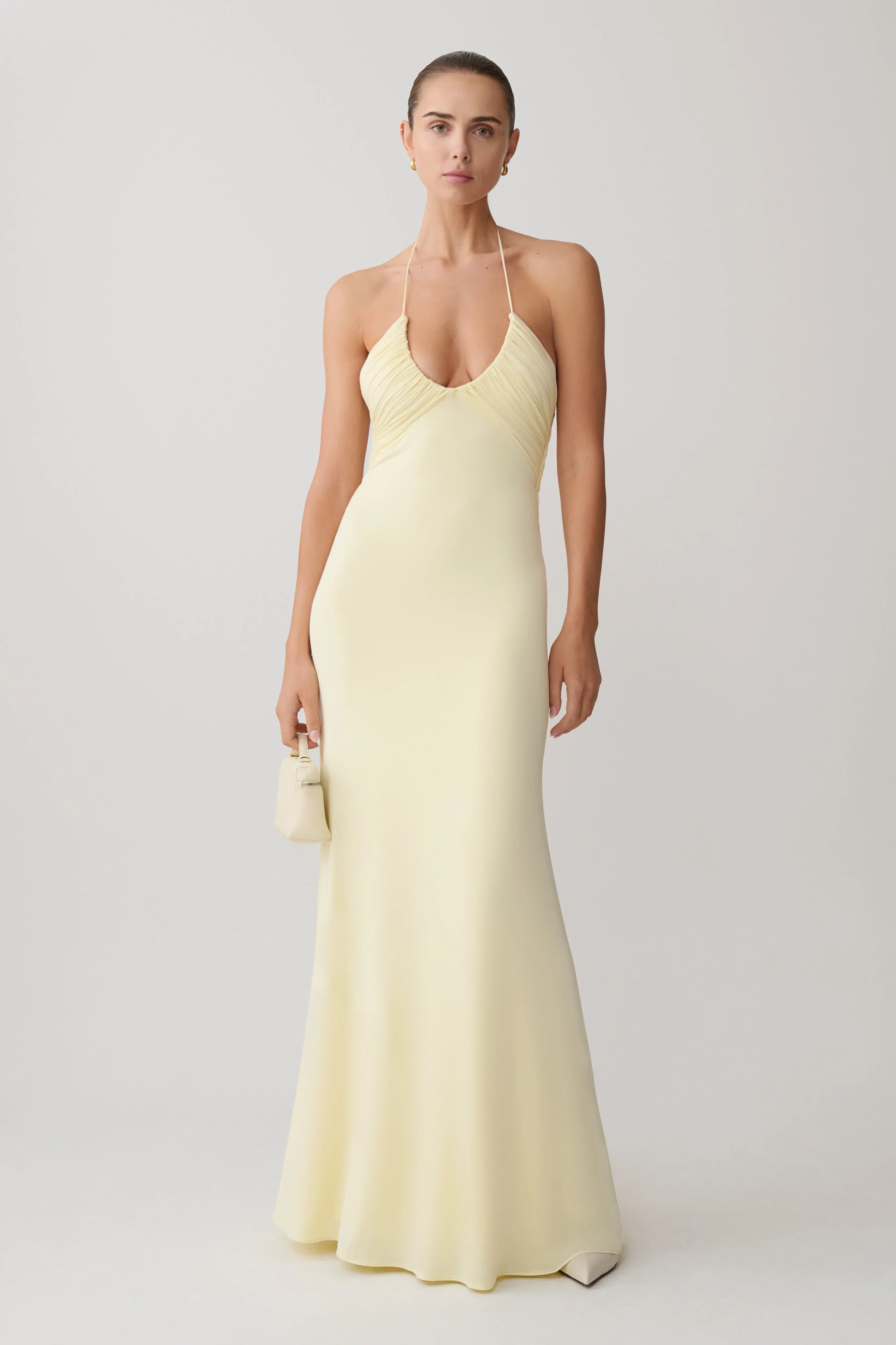 Maely Gathered Slinky Maxi Dress Lemon