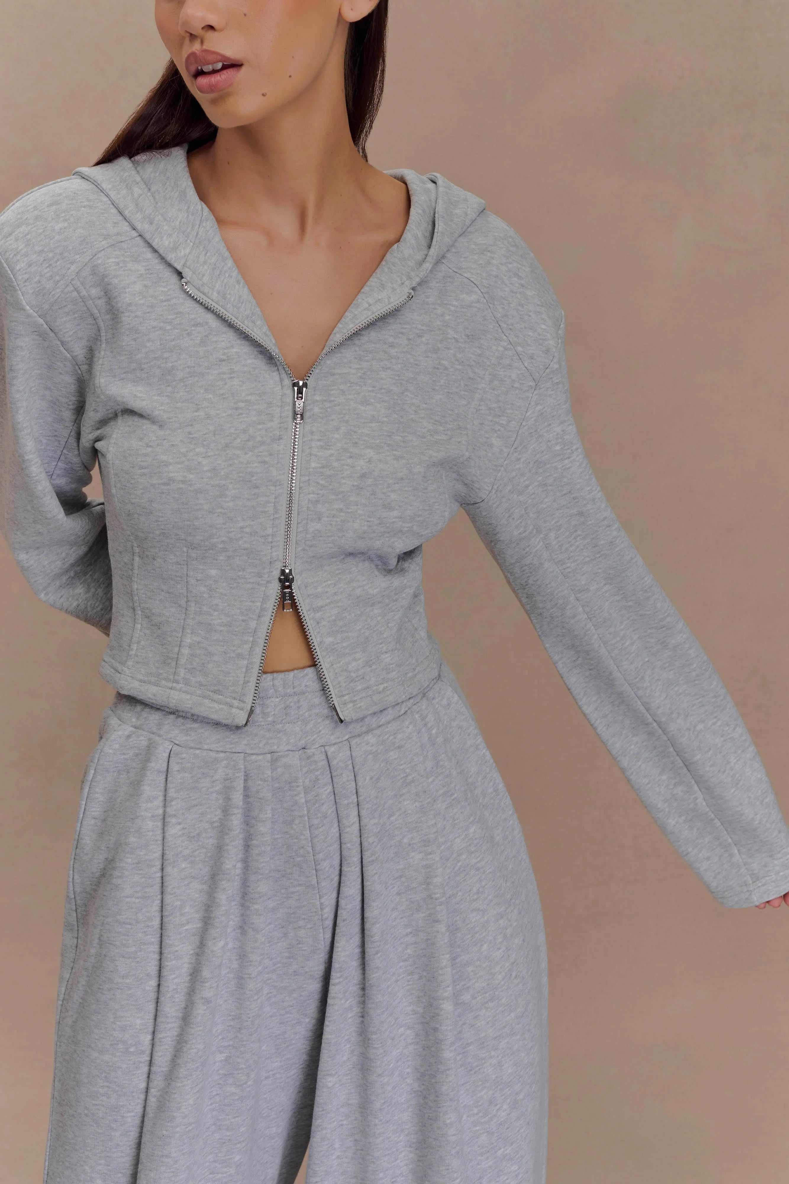 Quinn Zip Up Hoodie Light Grey Marle
