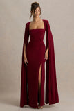 Claretta Berry Square Neck Twisted Maxi Dress With Cape Sleeves