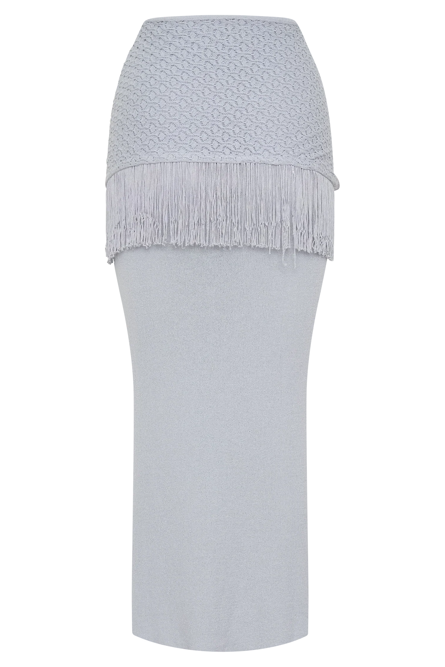 Jaytee Knit Maxi Skirt With Fringe Tie Sky Blue