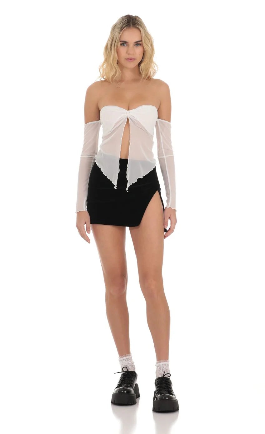 Mesh Off Shoulder Top in White