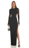 Long Sleeve Sheer Back Dress in Black