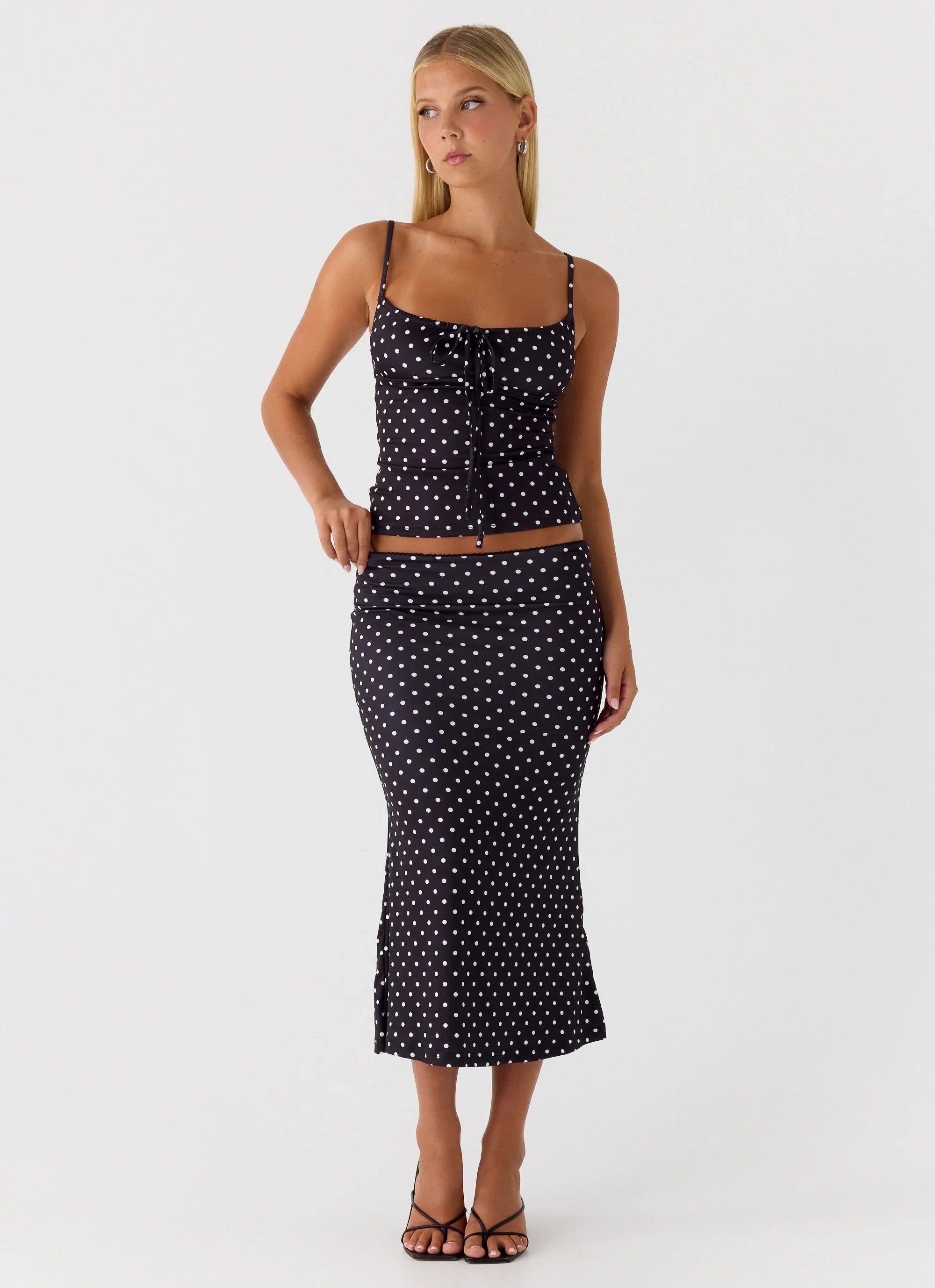 Bahama Low Rise Midi Skirt Black Polkadot