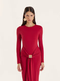 Red Jersey Hardware Waist Detail Maxi Dress