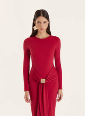 Red Jersey Hardware Waist Detail Maxi Dress