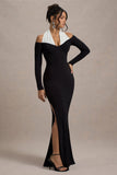 Living High Black White Halter Neck Split Maxi Dress