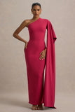 Lily Hot Pink Burgundy Asymmetric Maxi Dress With Cape Sleeve