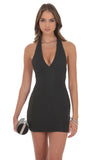 Metallic Textured Halter Dress in Black