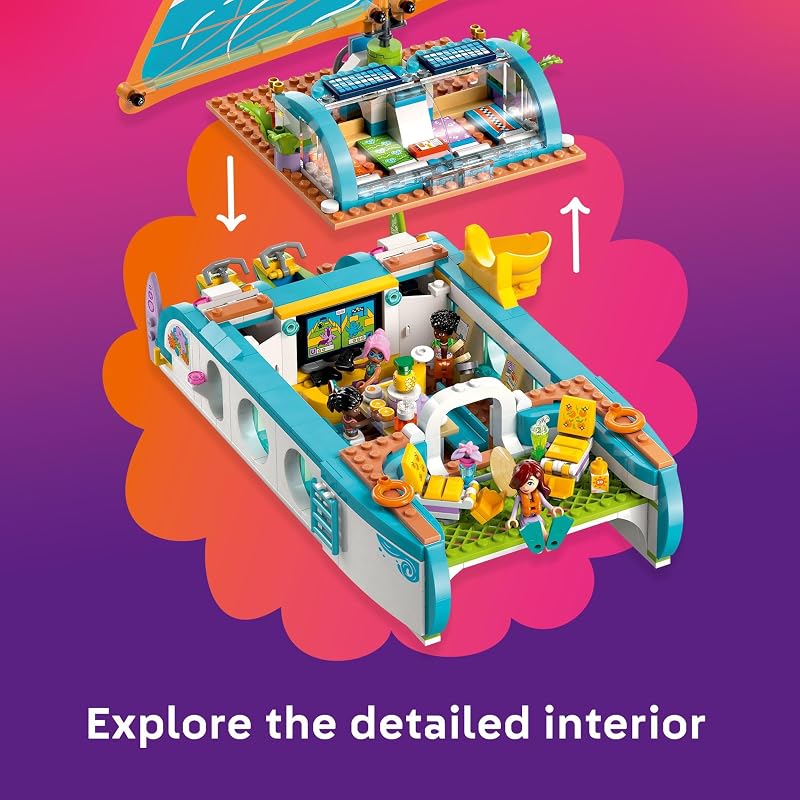 LEGO Friends Travel Boat Adventure Pretend Play Building Toy Toy Boat Playset with Playful Dolphin Figurines and 4 Minidolls Birthday Gift Idea for Girls and Boys Ages 8 and Up 42664