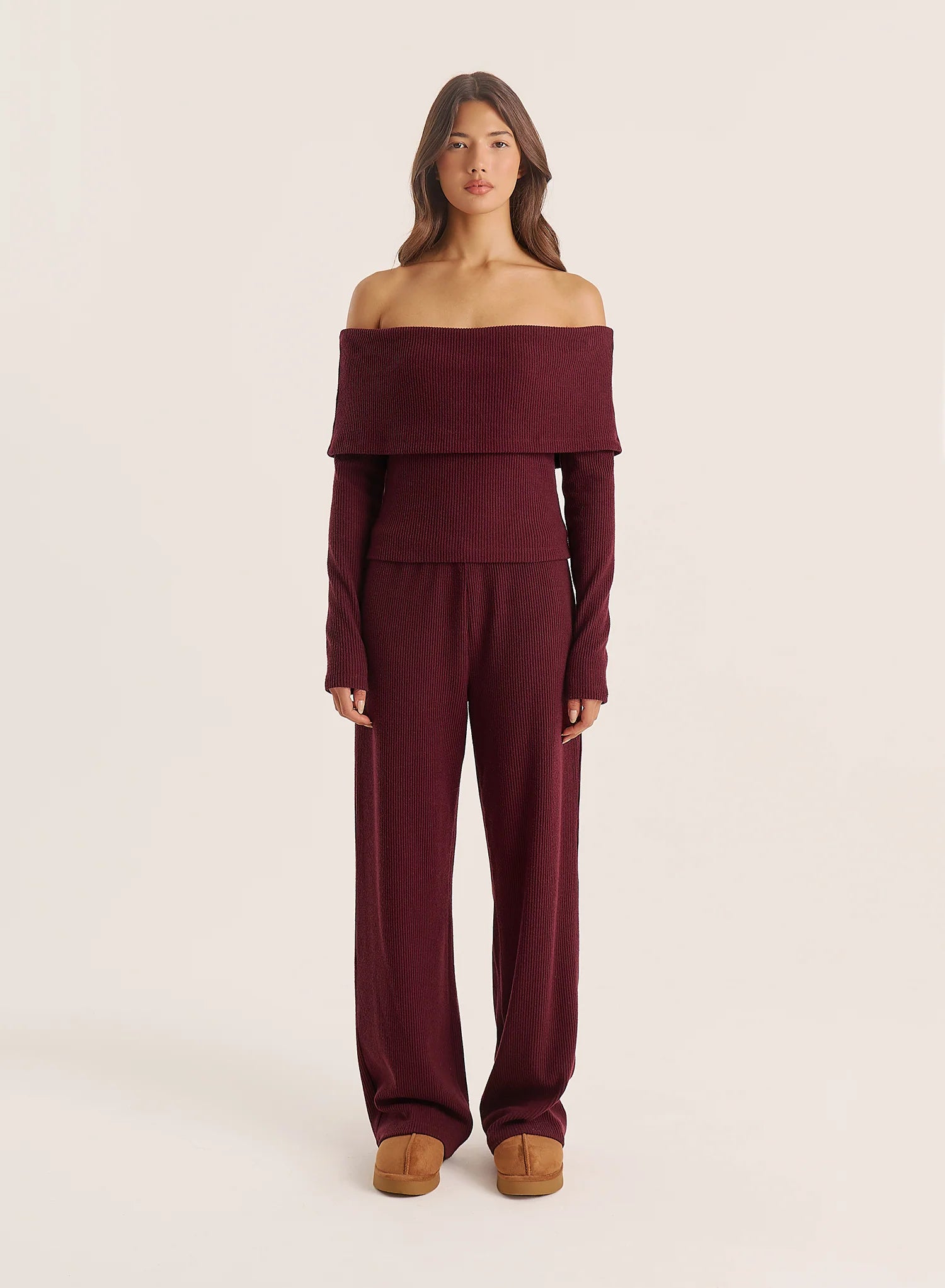 Dark Red Bardot Foldover Top