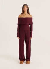 Dark Red Bardot Foldover Top